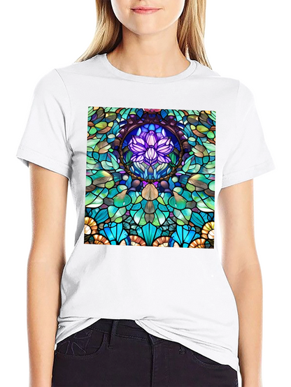 Stained Glass Lotus T-Shirt - Unique Art Tee