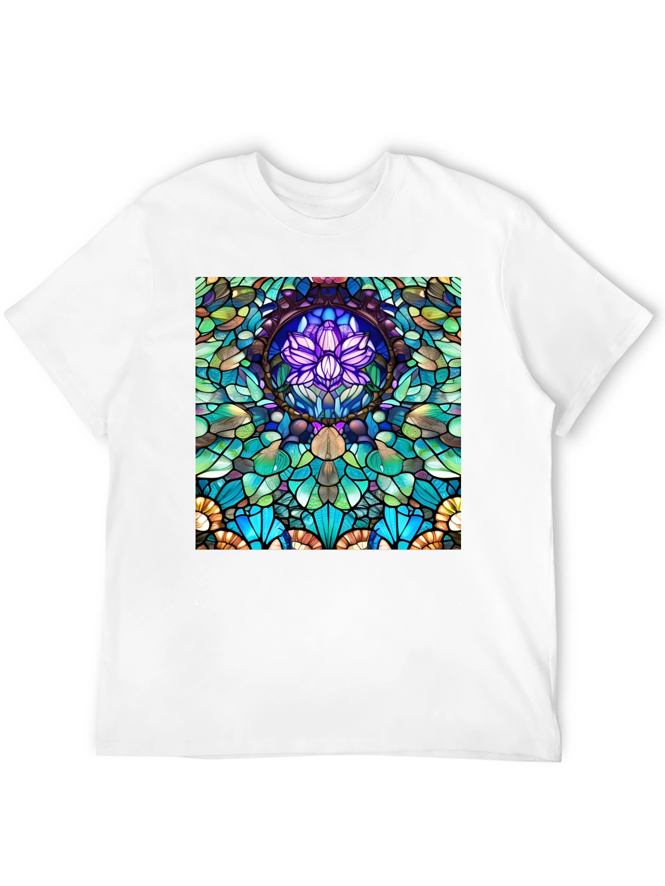 Stained Glass Lotus T-Shirt - Unique Art Tee