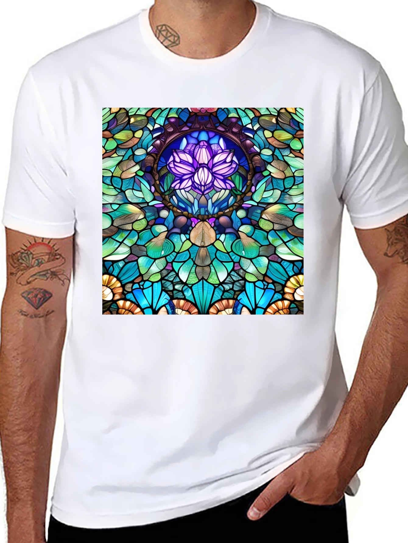 Stained Glass Lotus T-Shirt - Unique Art Tee