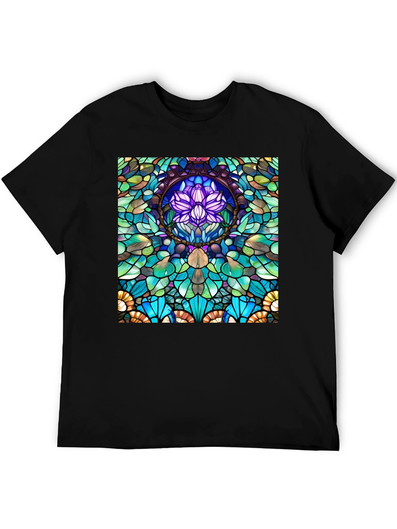 Stained Glass Lotus T-Shirt - Unique Art Tee