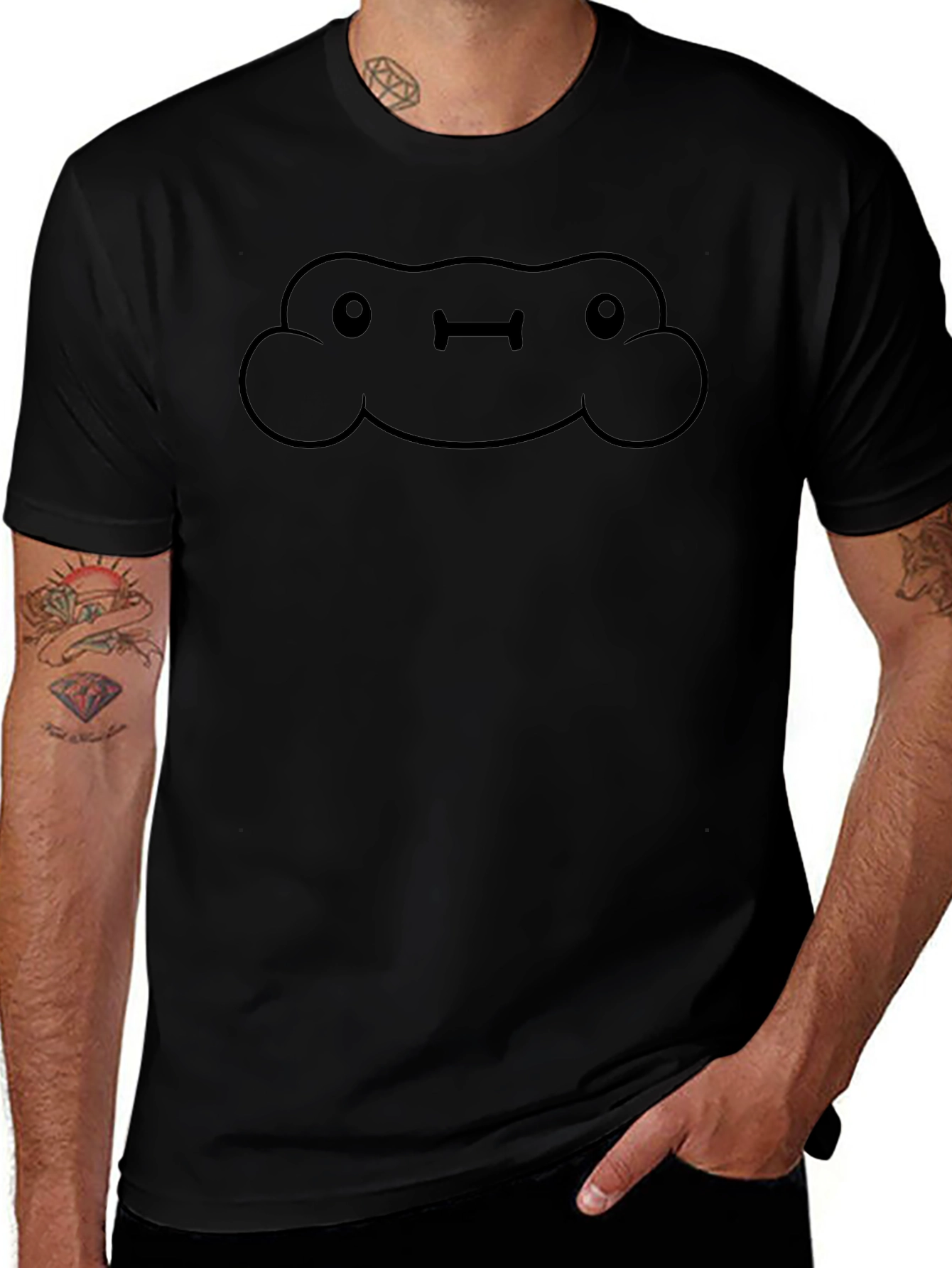 Funny Cloud Face Black T-Shirt - Unisex Cotton Tee