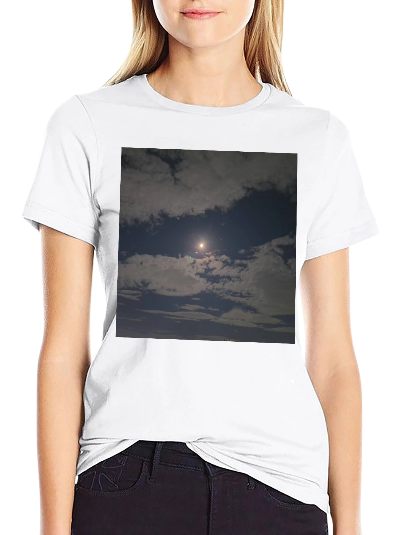Night Sky Moon Cloud Graphic Black Tee
