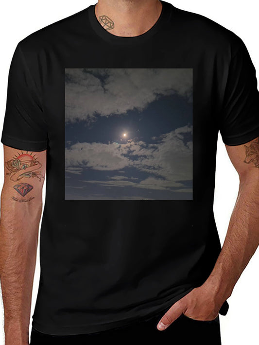 Night Sky Moon Cloud Graphic Black Tee
