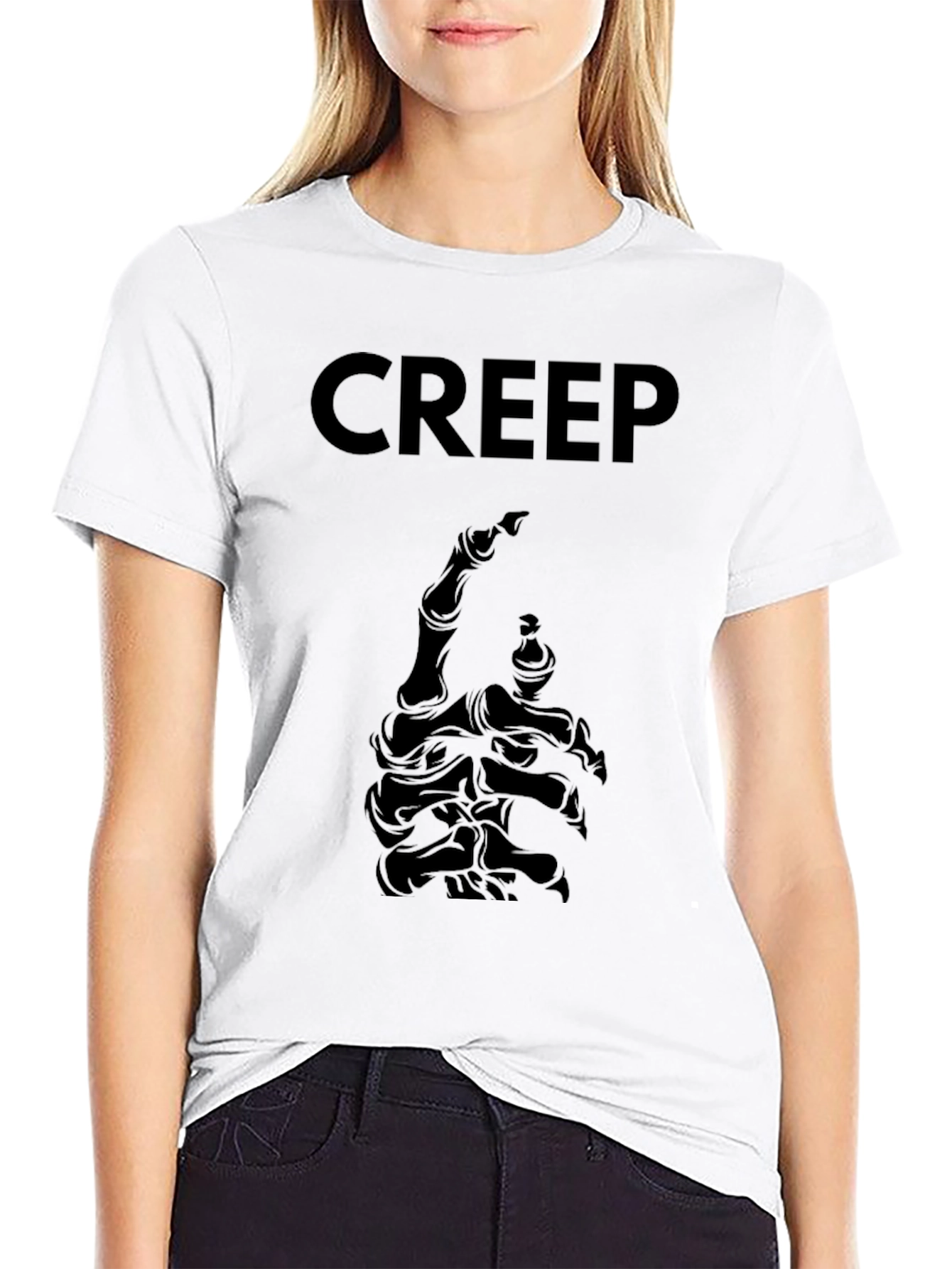 Creep Skeleton Hand Graphic Tee - Black Cotton