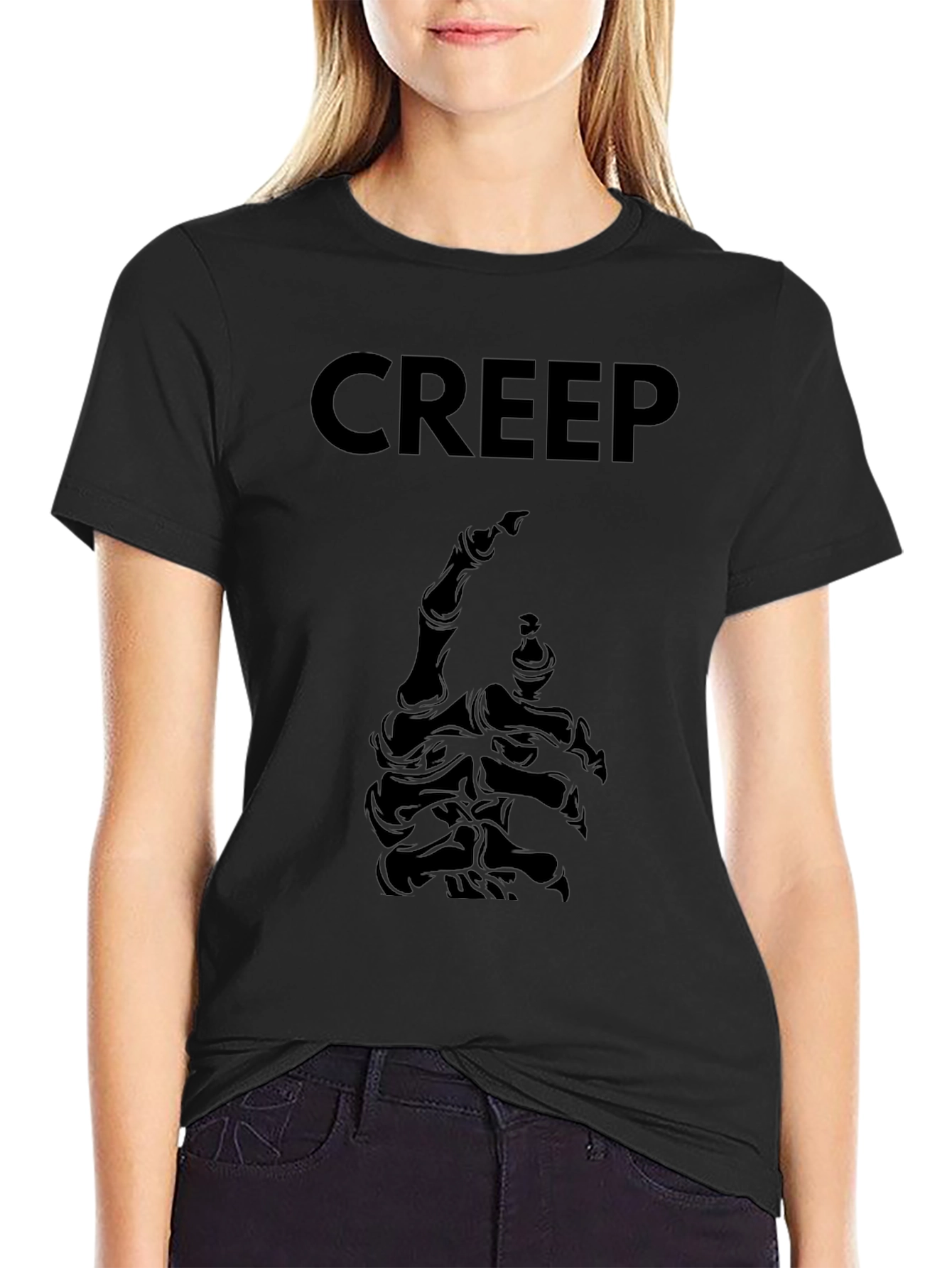 Creep Skeleton Hand Graphic Tee - Black Cotton