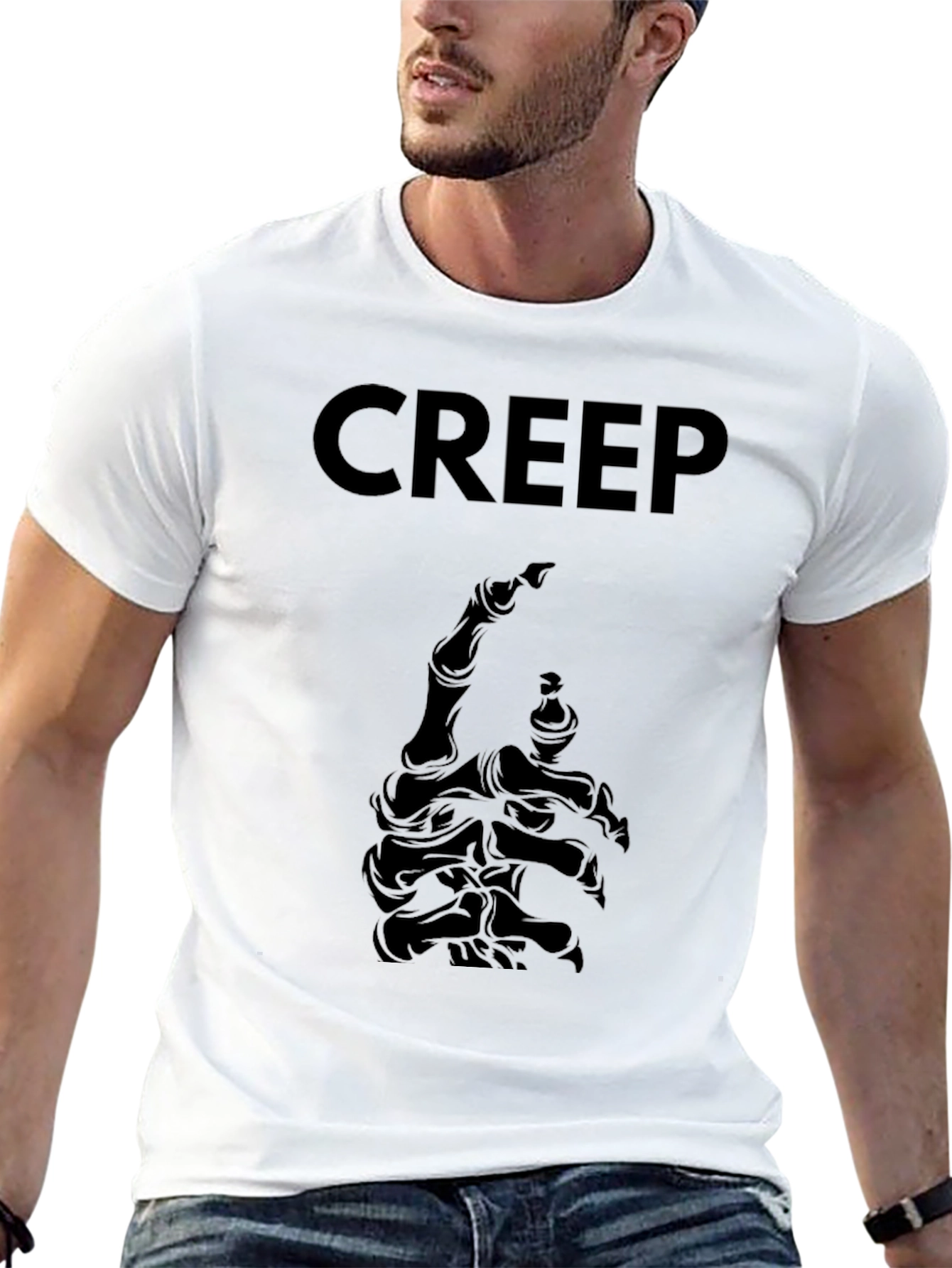 Creep Skeleton Hand Graphic Tee - Black Cotton