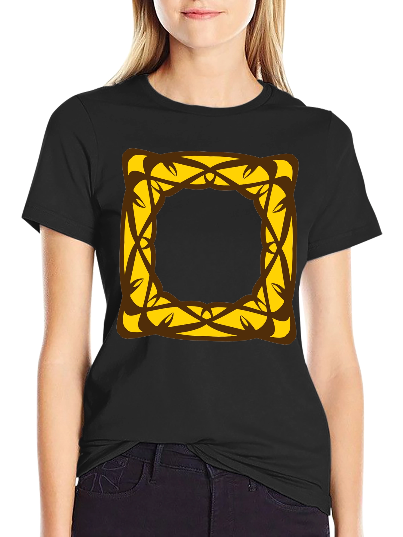 Stylish Black T-Shirt with Geometric Square Design
