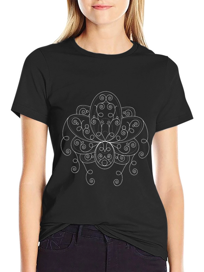 Elegant Black T-Shirt with White Floral Design