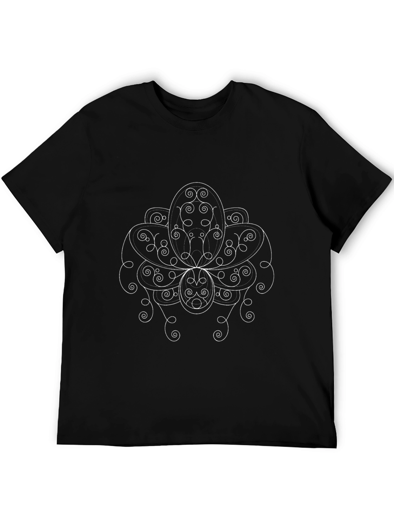 Elegant Black T-Shirt with White Floral Design