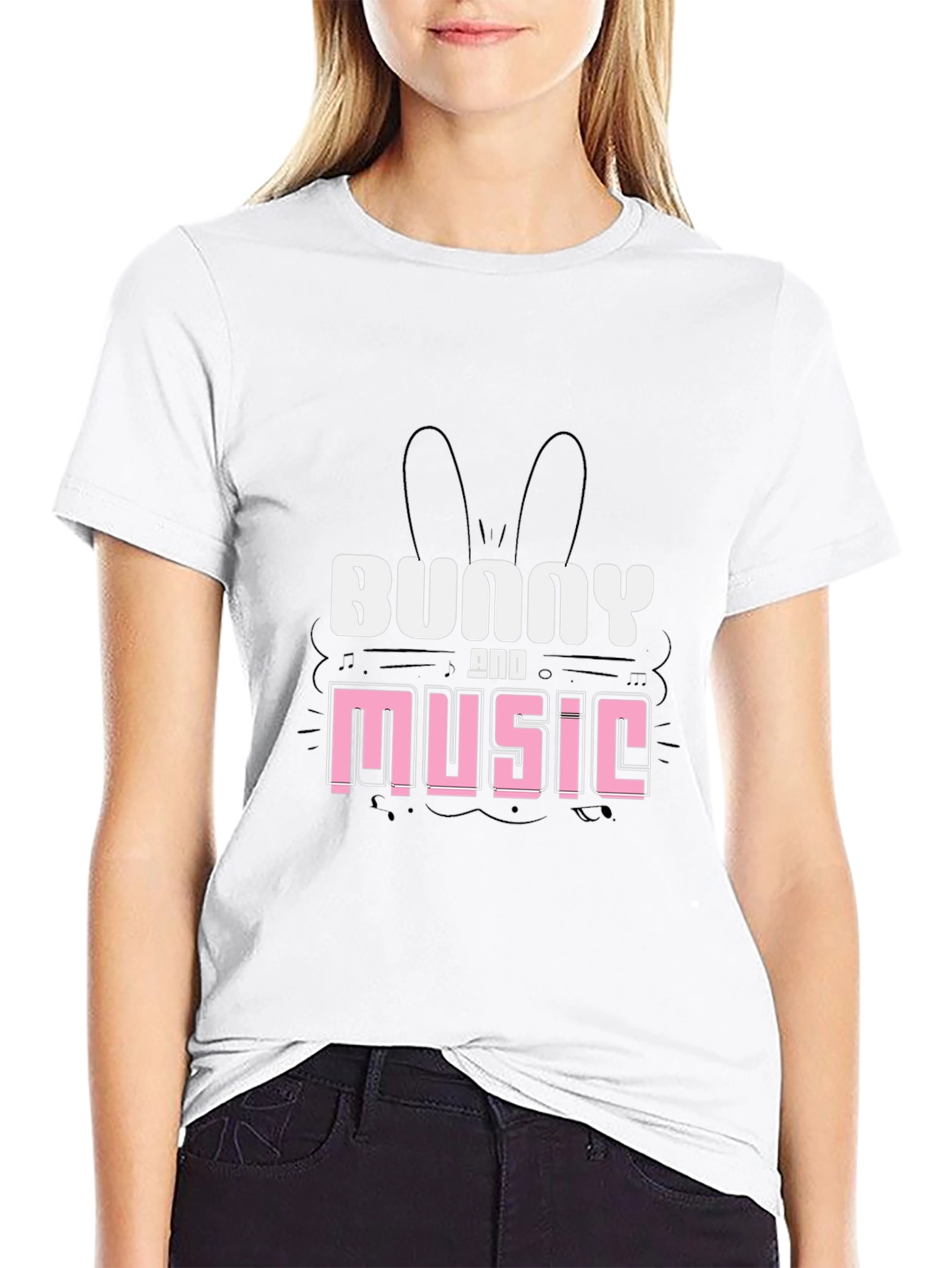 Bunny and Music Graphic T-Shirt