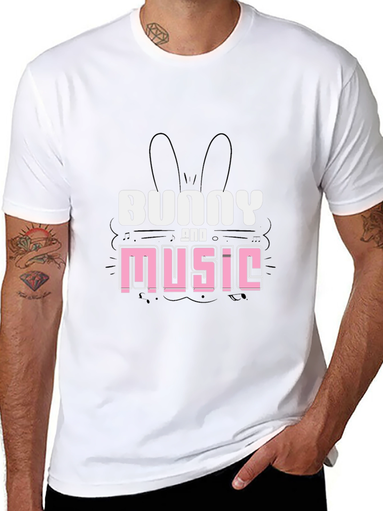 Bunny and Music Graphic T-Shirt