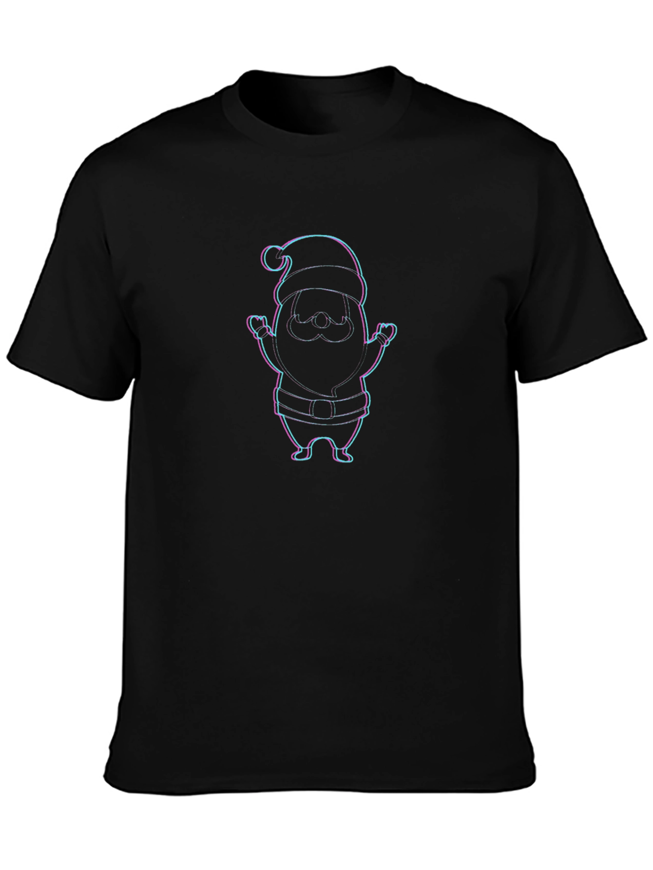 Festive Santa Graphic Tee - Black Crew Neck Shirt