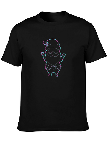 Festive Santa Graphic Tee - Black Crew Neck Shirt