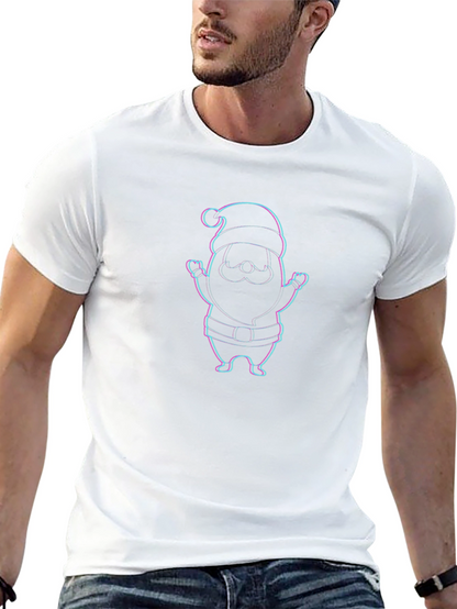 Festive Santa Graphic Tee - Black Crew Neck Shirt