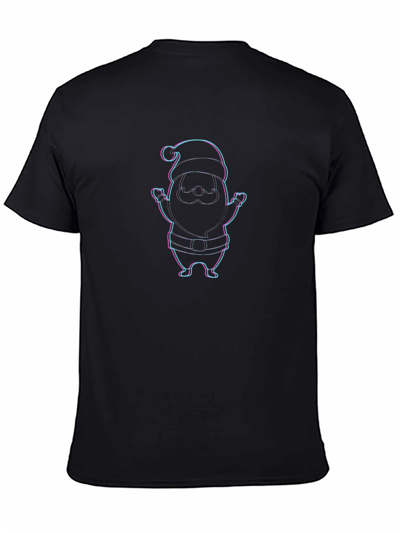 Festive Santa Graphic Tee - Black Crew Neck Shirt