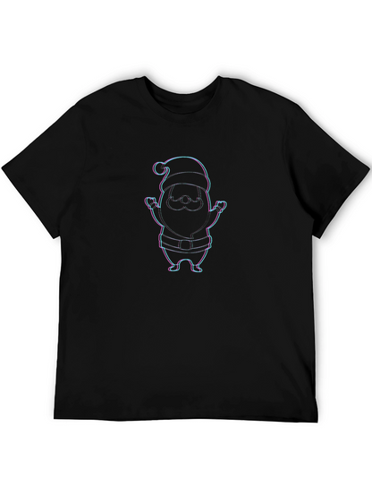 Festive Santa Graphic Tee - Black Crew Neck Shirt