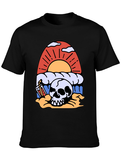 Skull Beach Sunset T-Shirt - Graphic Tee