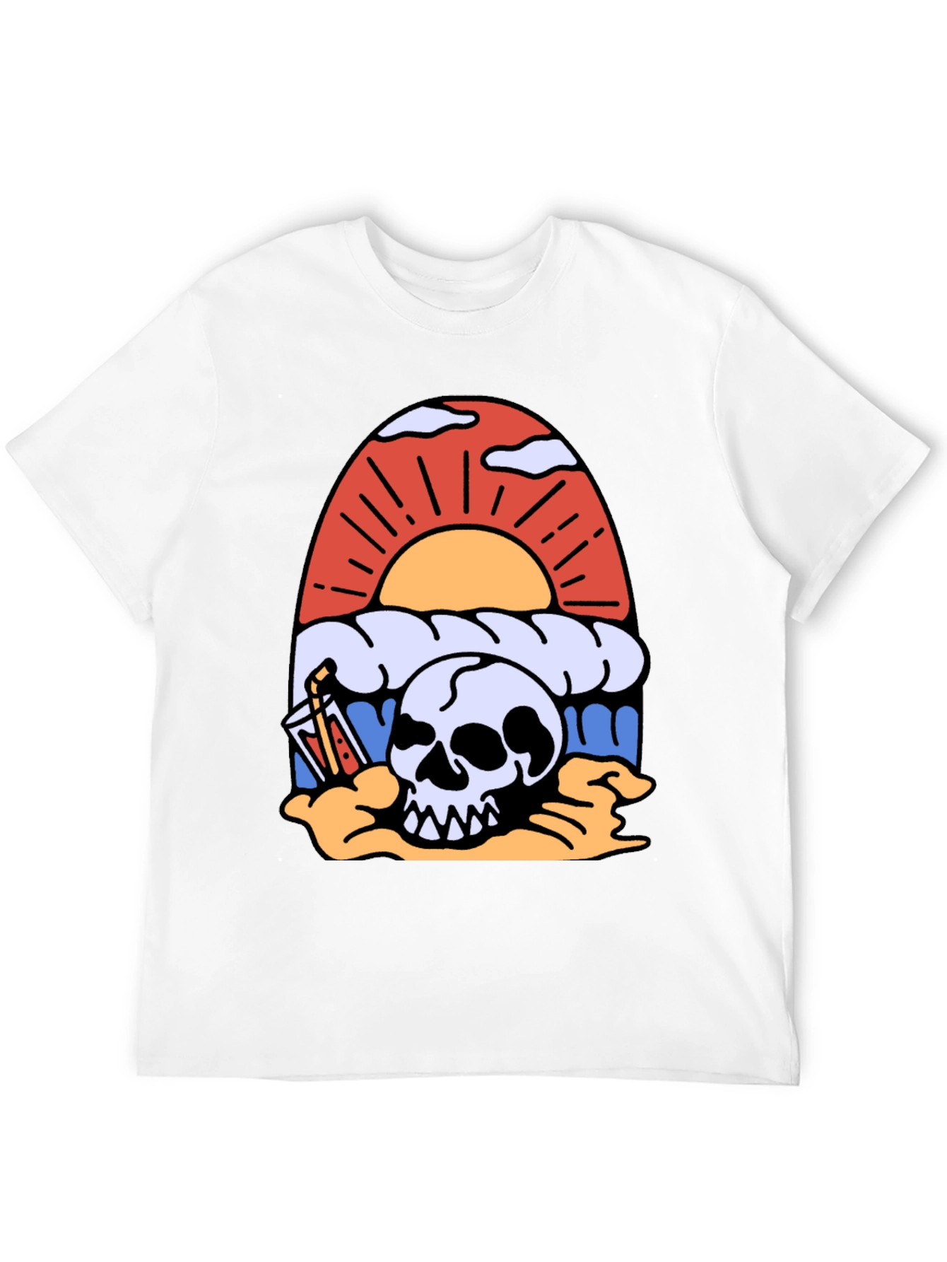 Skull Beach Sunset T-Shirt - Graphic Tee
