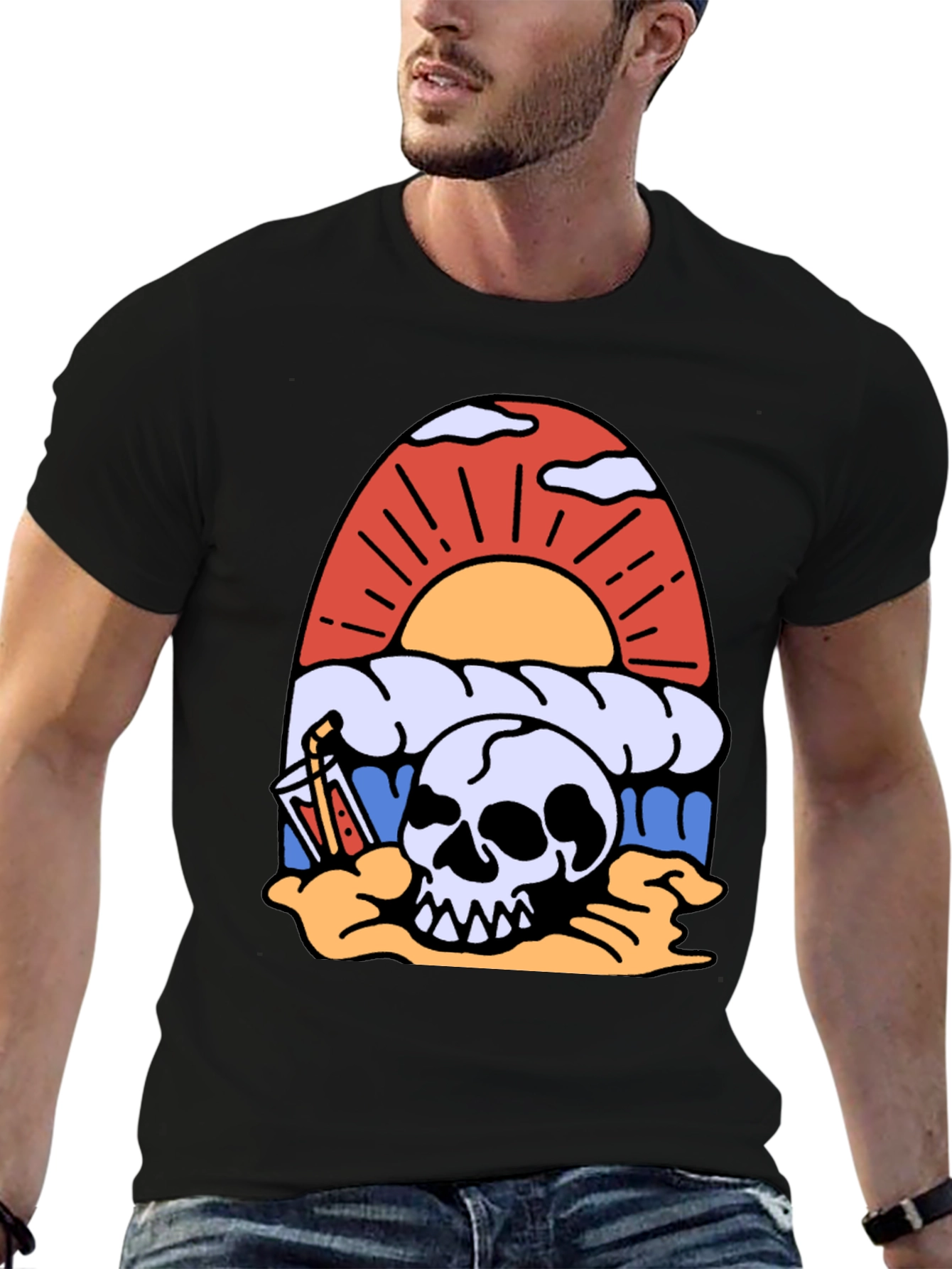 Skull Beach Sunset T-Shirt - Graphic Tee