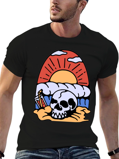 Skull Beach Sunset T-Shirt - Graphic Tee