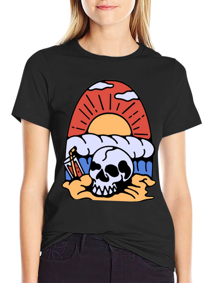 Skull Beach Sunset T-Shirt - Graphic Tee