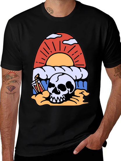Skull Beach Sunset T-Shirt - Graphic Tee