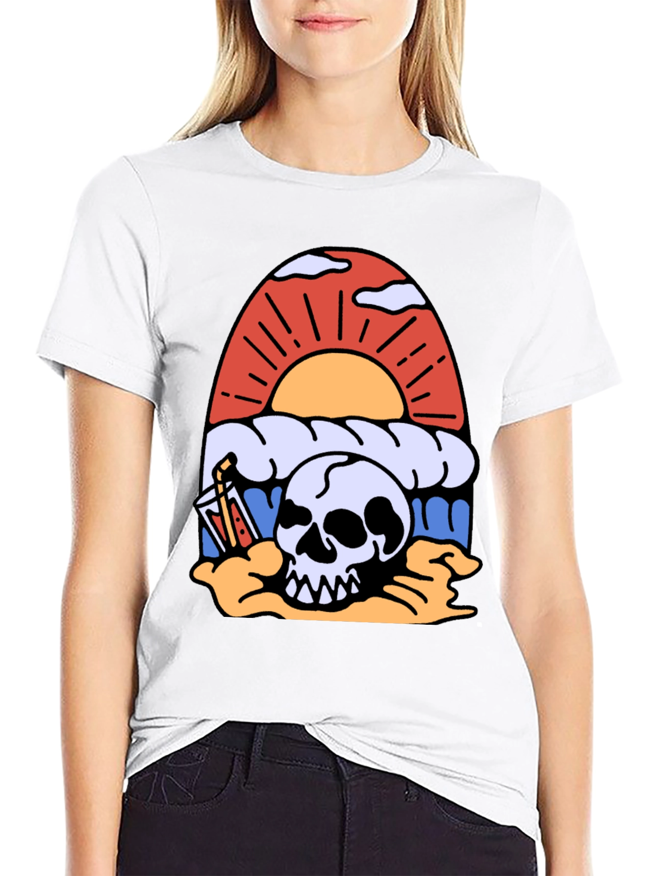 Skull Beach Sunset T-Shirt - Graphic Tee