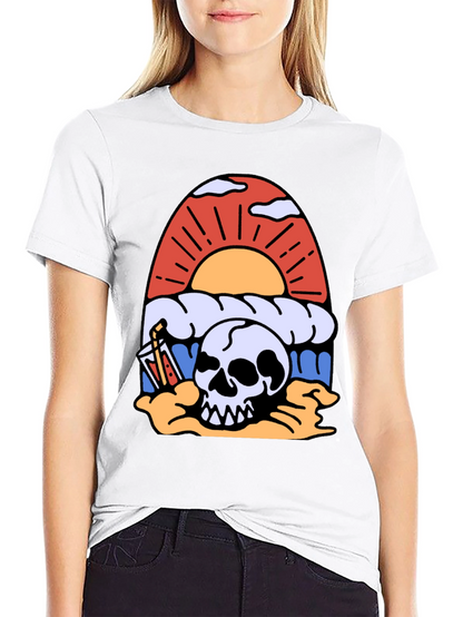 Skull Beach Sunset T-Shirt - Graphic Tee