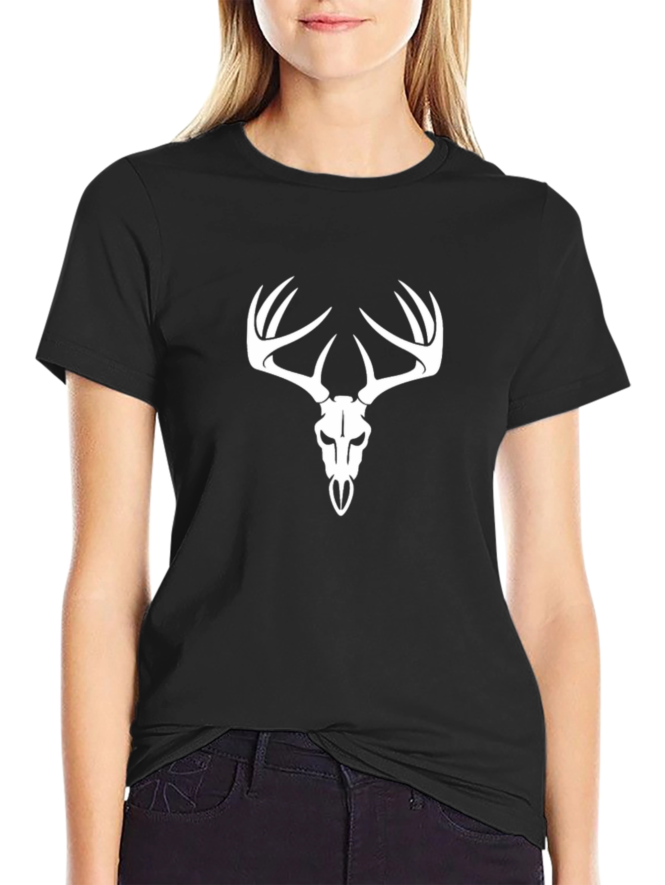 Mens Black T-Shirt with Deer Skull Design