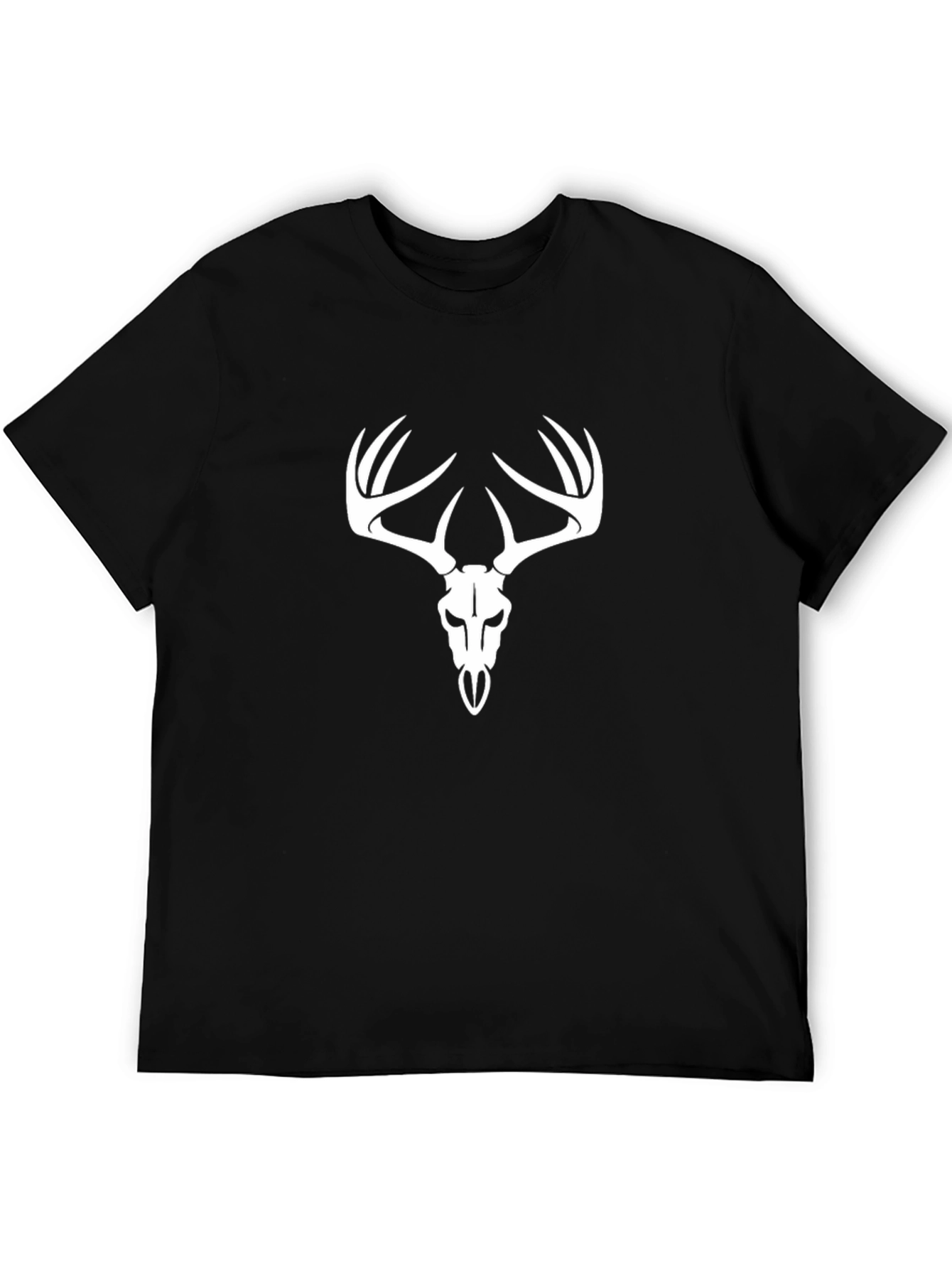 Mens Black T-Shirt with Deer Skull Design