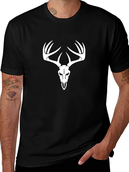 Mens Black T-Shirt with Deer Skull Design