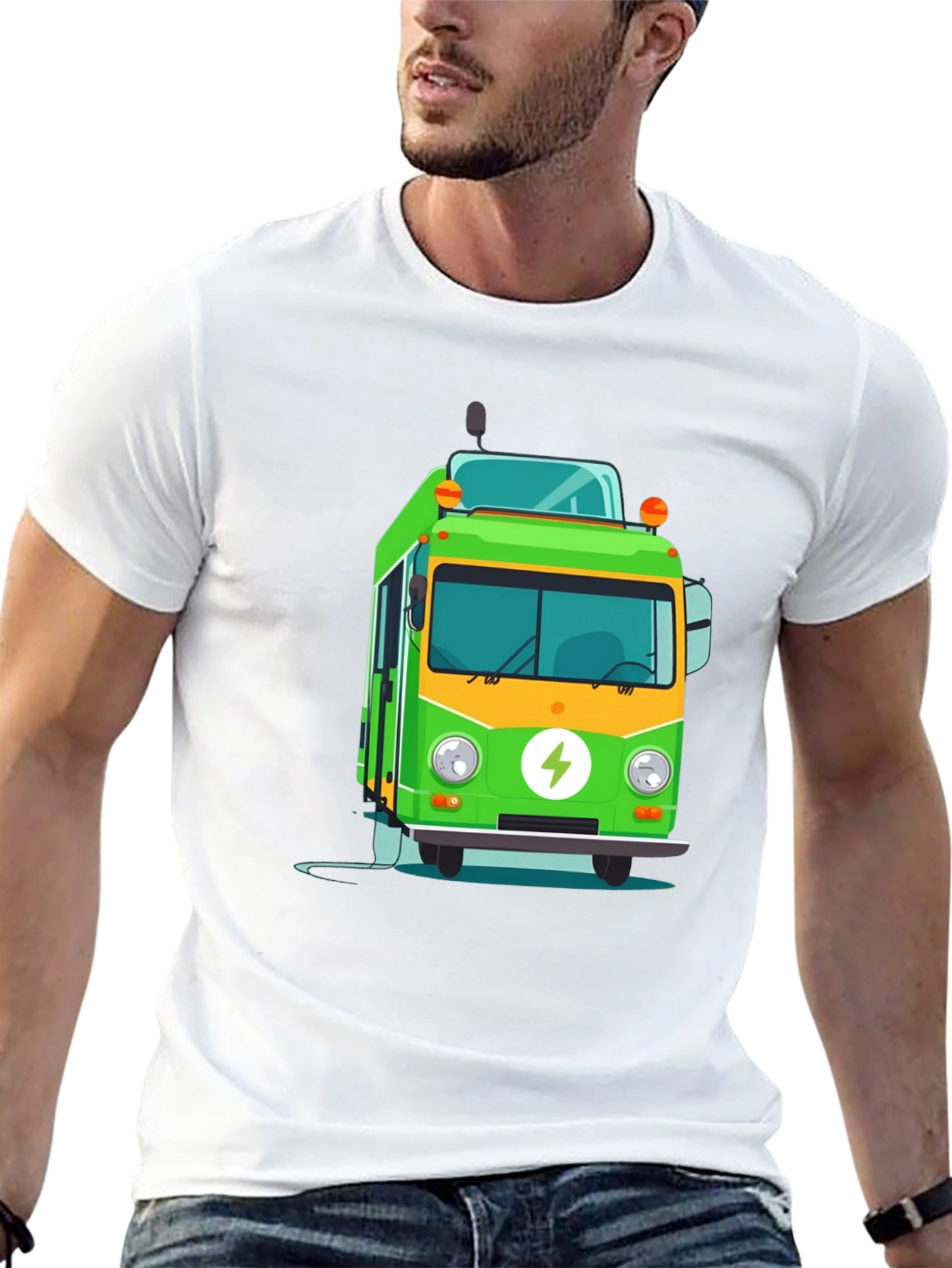 Electric Bus Graphic Tee - Modern Black T-Shirt