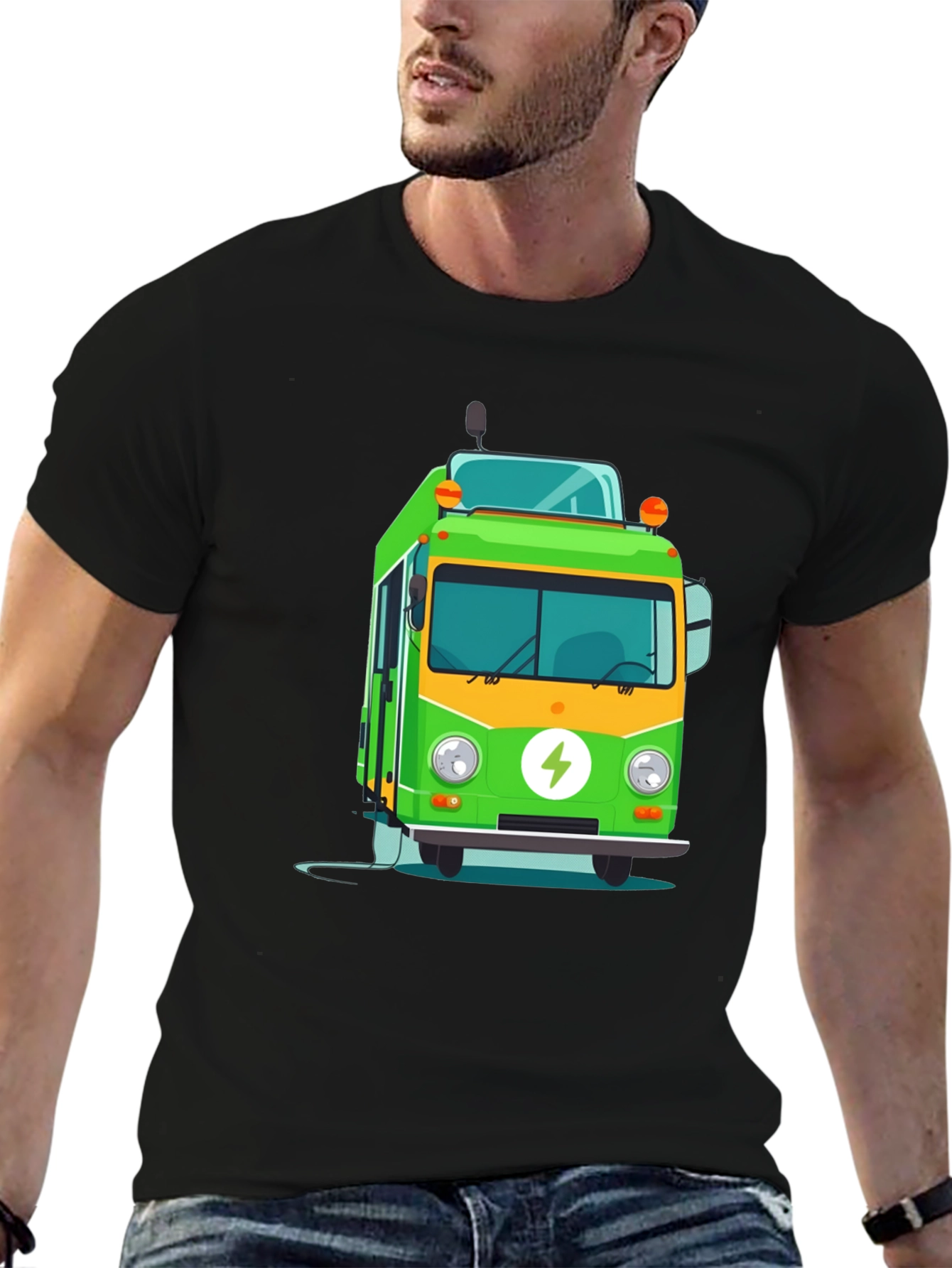 Electric Bus Graphic Tee - Modern Black T-Shirt