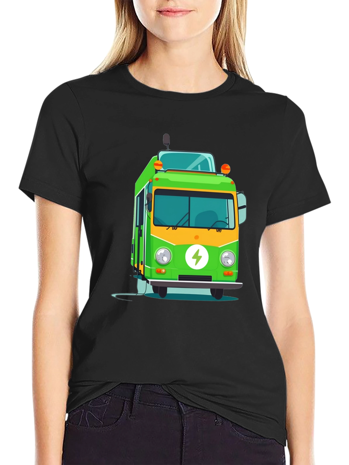 Electric Bus Graphic Tee - Modern Black T-Shirt
