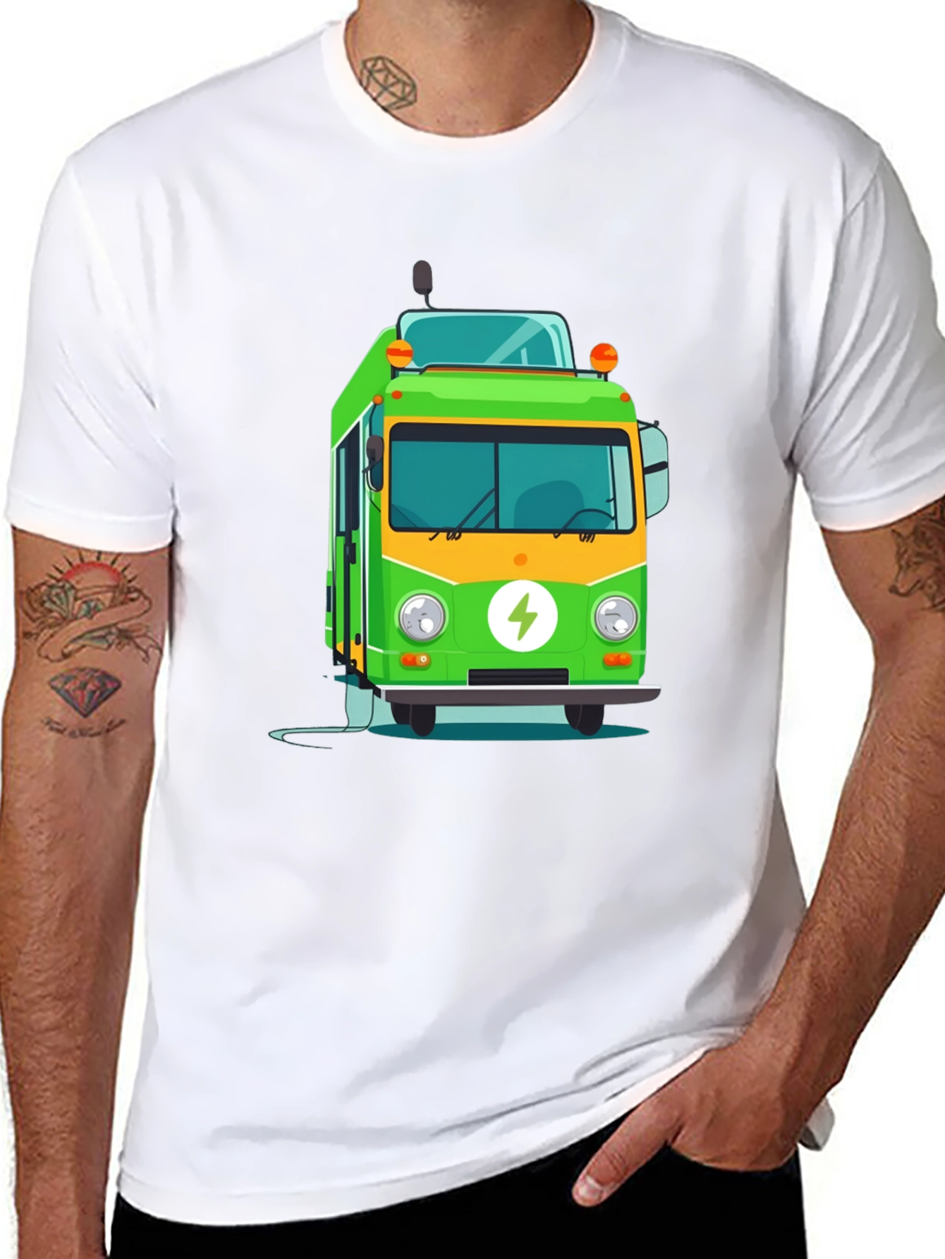 Electric Bus Graphic Tee - Modern Black T-Shirt