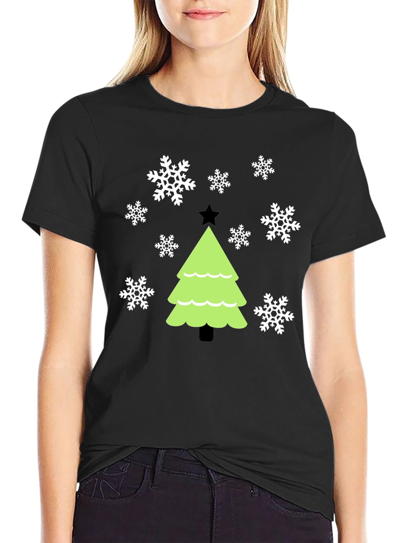 Festive Christmas Tree Snowflake Graphic Tee