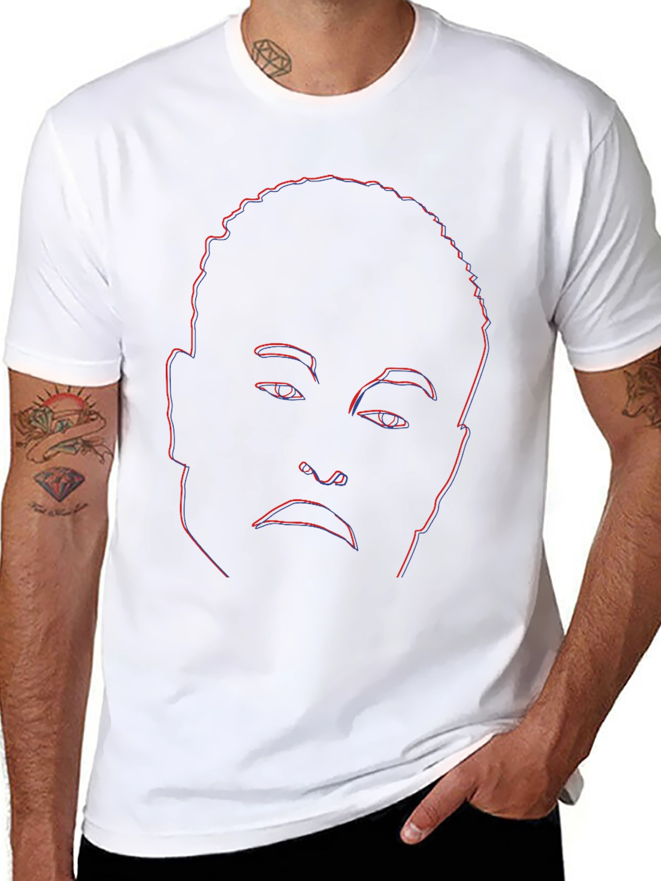 Abstract Face Outline Graphic Tee - Black