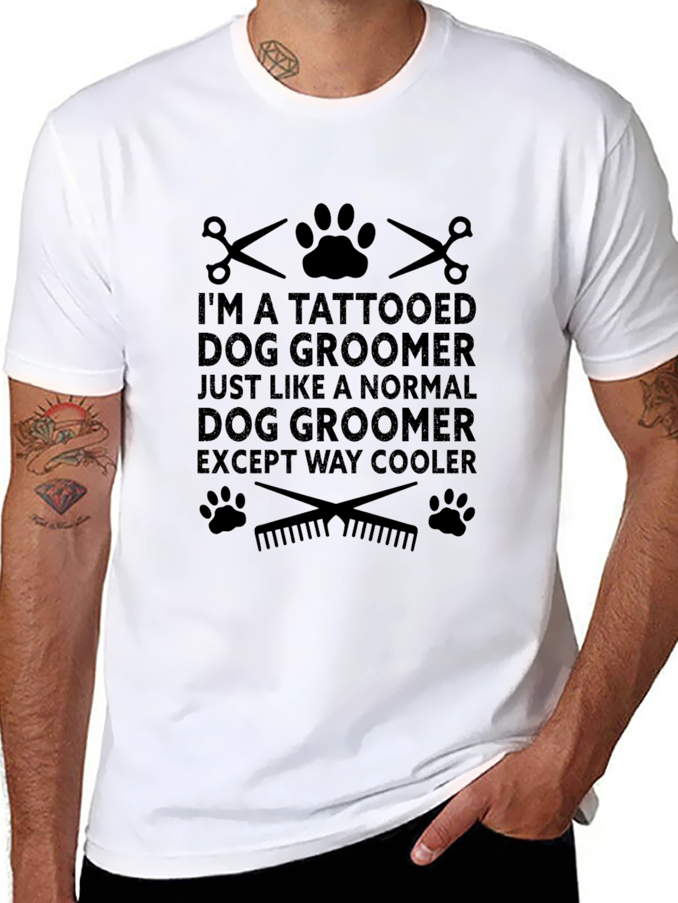 Tattooed Dog Groomer Black Graphic T-Shirt