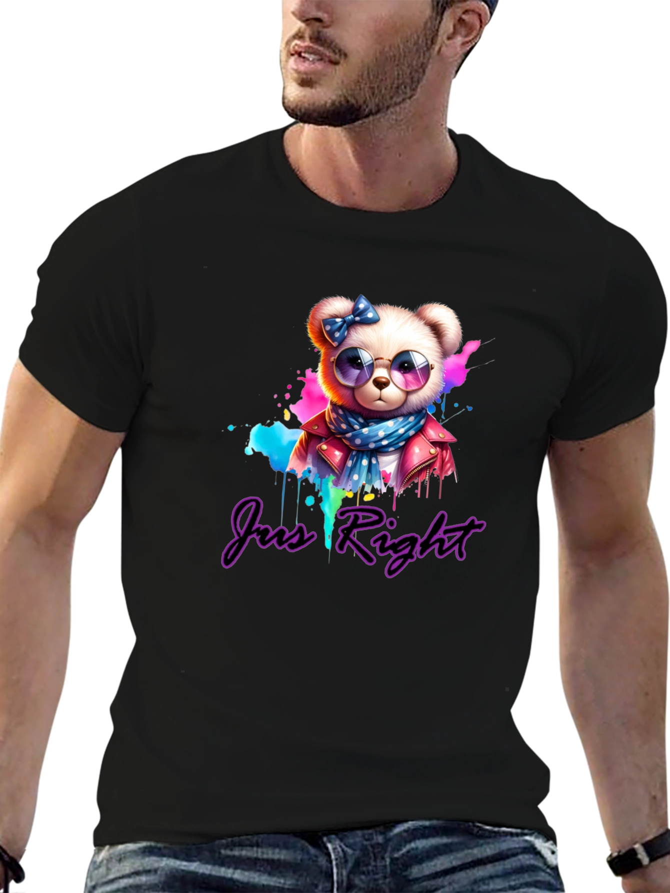 Just Right Bear Graphic Tee - Trendy Style