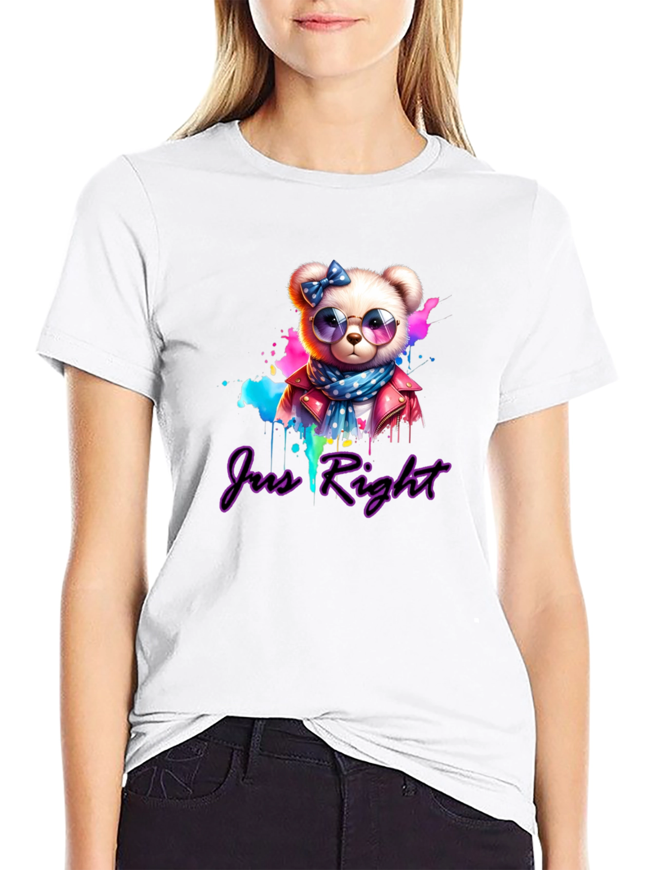 Just Right Bear Graphic Tee - Trendy Style