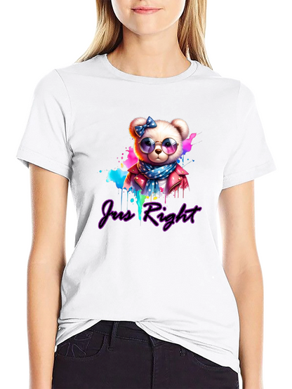 Just Right Bear Graphic Tee - Trendy Style