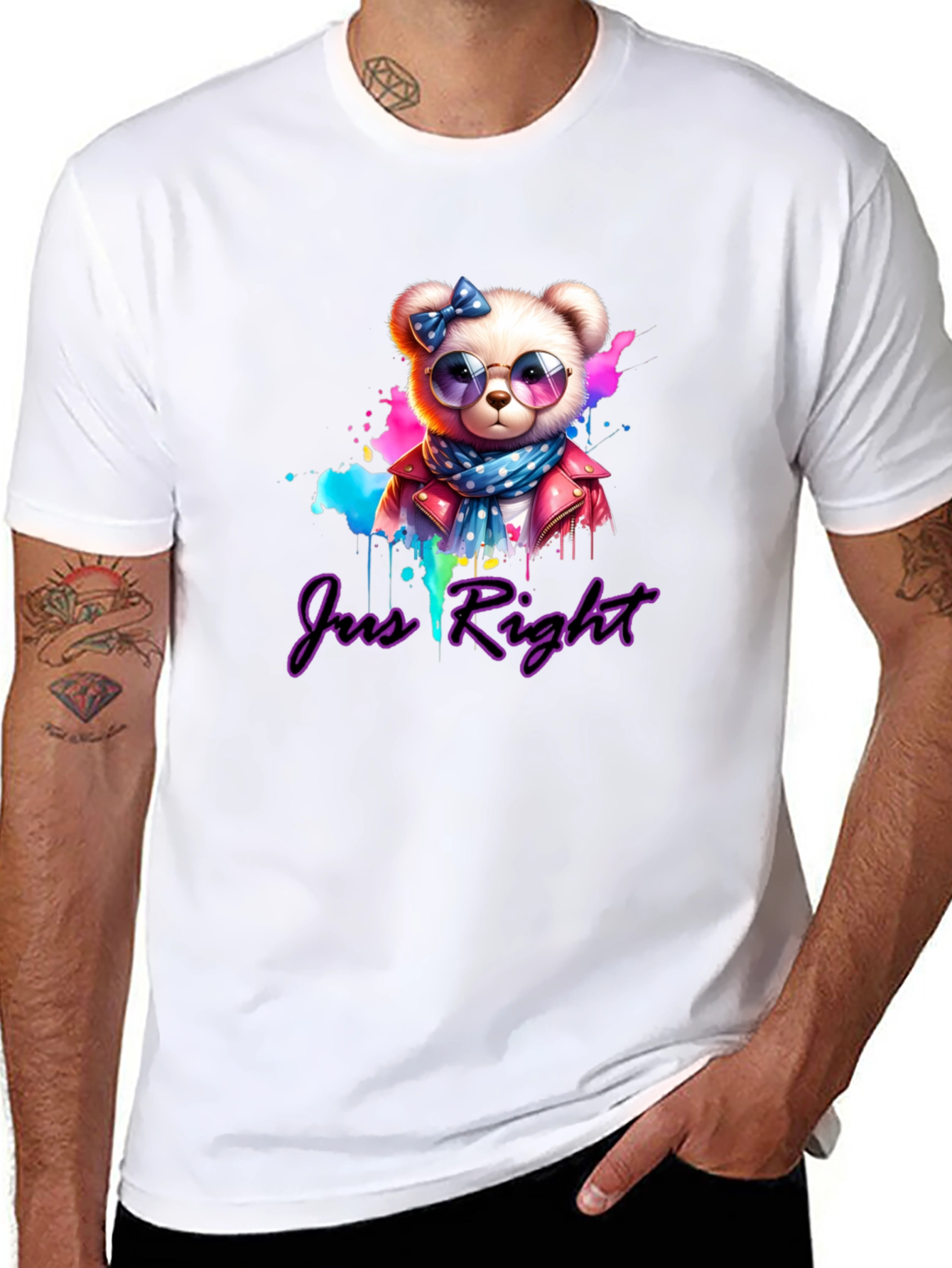 Just Right Bear Graphic Tee - Trendy Style
