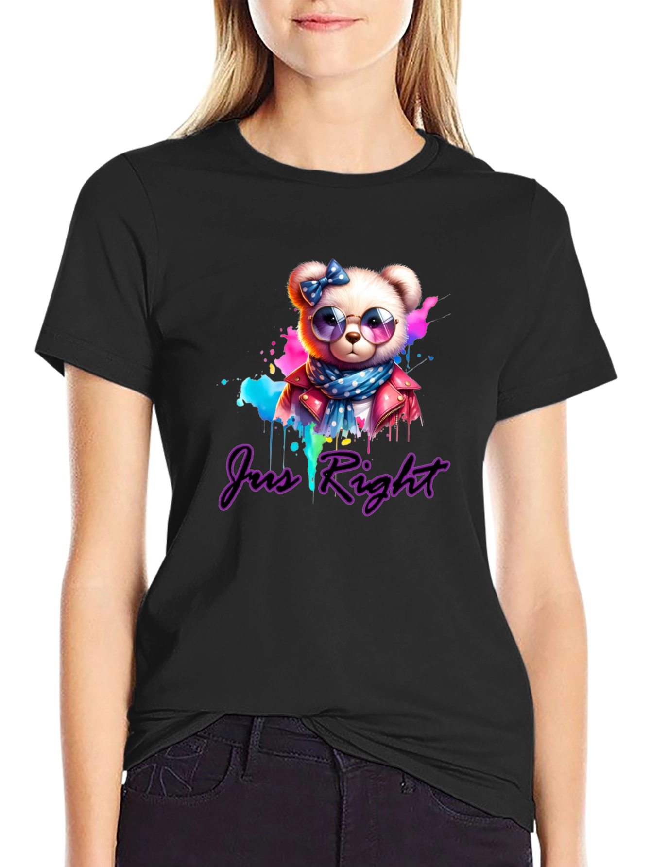 Just Right Bear Graphic Tee - Trendy Style