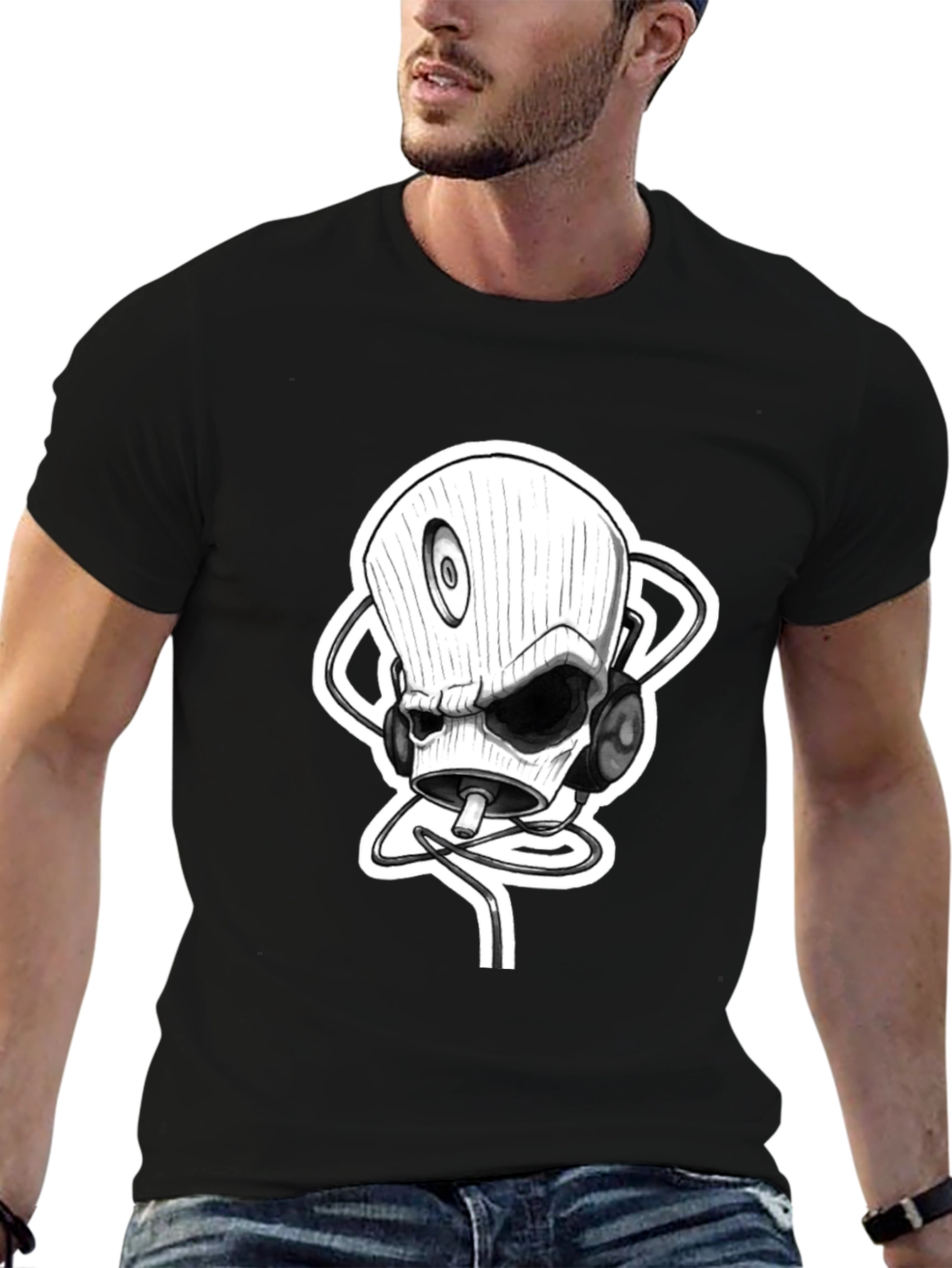 Skull DJ Black T-Shirt - Unique Graphic Tee