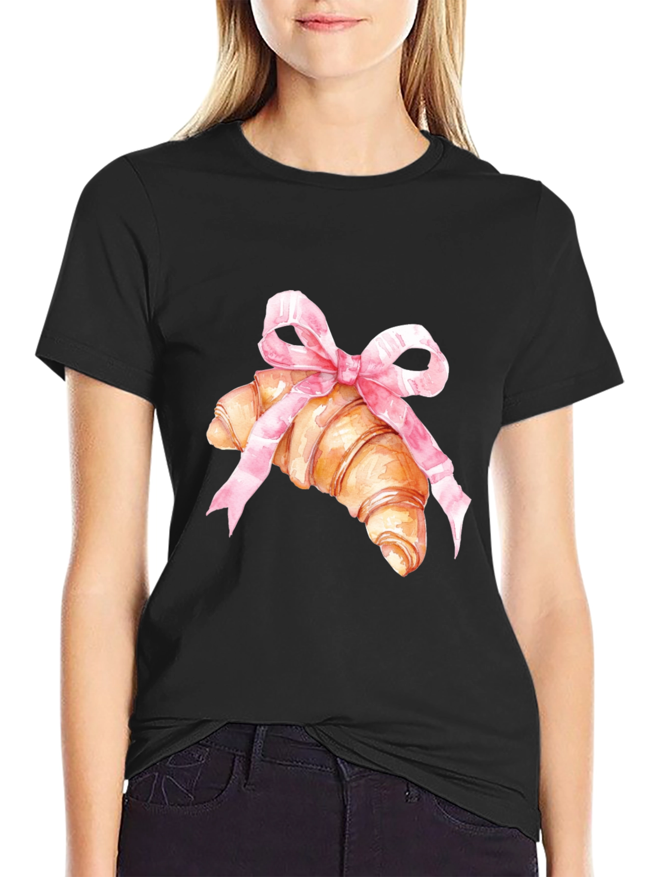 Croissant & Bow Graphic Tee - Trendy Comfort