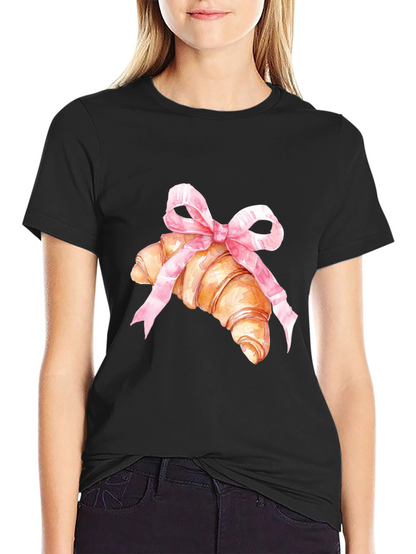 Croissant & Bow Graphic Tee - Trendy Comfort
