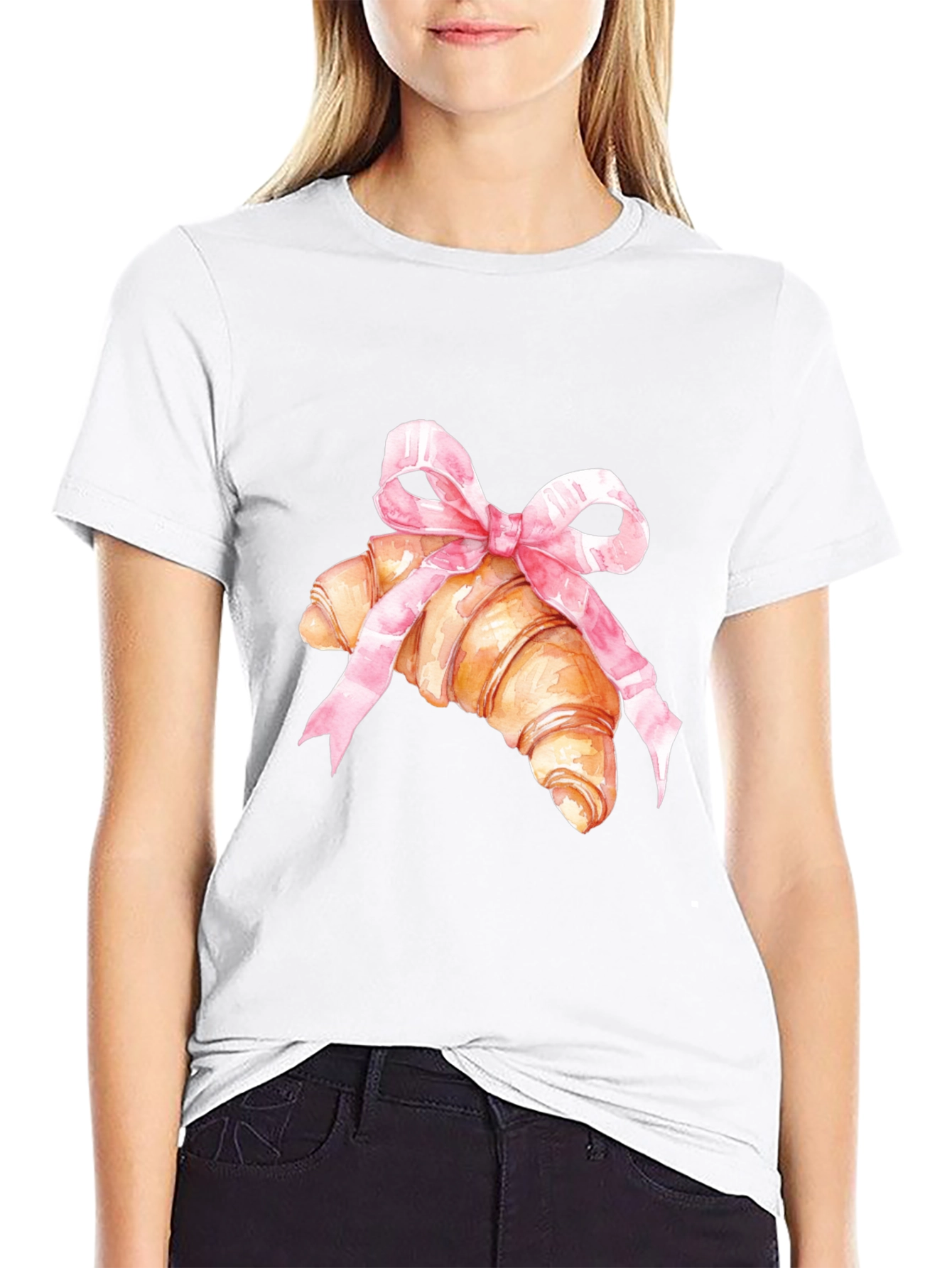 Croissant & Bow Graphic Tee - Trendy Comfort