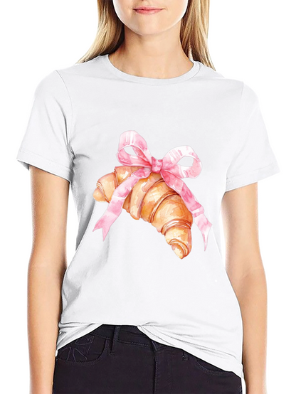 Croissant & Bow Graphic Tee - Trendy Comfort