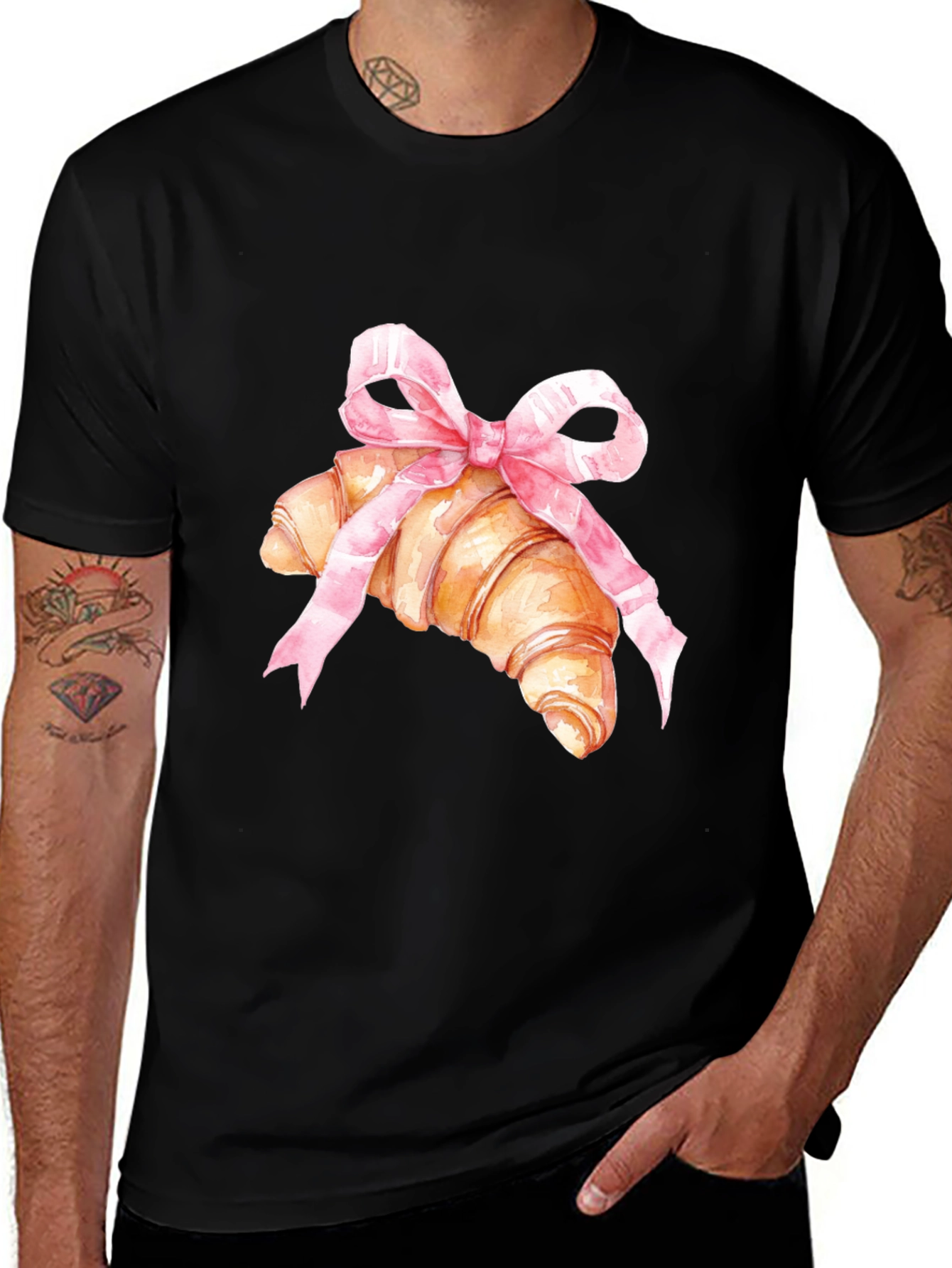 Croissant & Bow Graphic Tee - Trendy Comfort