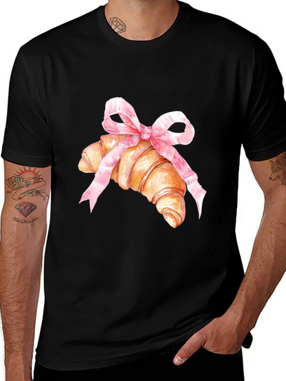 Croissant & Bow Graphic Tee - Trendy Comfort